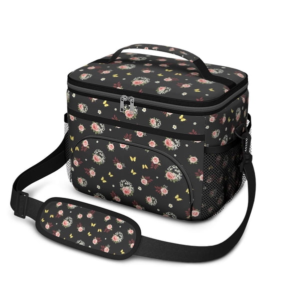 Lunch Box Pioneer Flower Floral Print Pattern Insulated Lunch Bag for Women Men,Medium Leakproof Lunchbox Cooler Bag Adjustable Strap,10 X 6.7 X 8 Inches