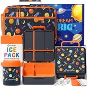 Lunch Box Set with Bento Box, Stainless Steel Vacuum Thermo Food Jar, Ice Pack, Utensils, Portable Insulated Lunch Bag for School, Travel, Office Space