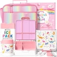 thumbnail image 1 of Lunch Box Set with Bento Box, Stainless Steel Vacuum Thermo Food Jar, Ice Pack, Utensils, Portable Insulated Lunch Bag for School, Travel, Office (White Dinosaur), 1 of 9