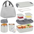 thumbnail image 1 of Bento Lunch Box Set with 10.5oz Soup Thermo for Adults Kids, Leak-proof Food Jar Lunch Container with 4 Compartment, Stainless Steel Coffee Tumbler with Lunch Bag for School Travel Office Grey, 1 of 8