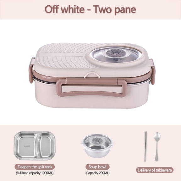 Lunch Box,Stainless Steel Lunch Box Office Worker Adults Lunch Box Sealed Lunch Box with Soup Bowl Adults Tableware Compartment insulation Lunch Box,Beige