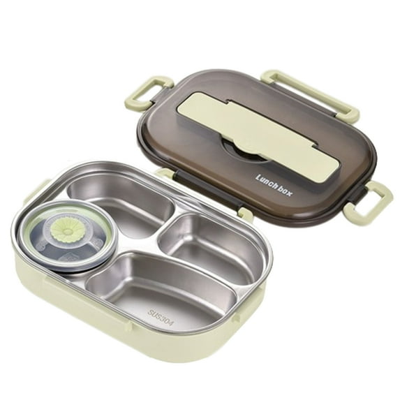Lunch Box, Thermal Insulation Bento 4 Cells Lunch Box Tableware Set Portable Lunch Box Student Lunch Box with Soup Bowl, Lunch Box Kids(Green, 10.8x7.87x2.95in)