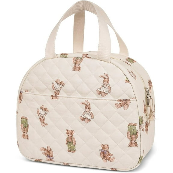 Lunch Box for Women,Cute Quilted Lunch Tote Bag,Reusable Insulated Lunch Box,Large Capacity Cooler Bag with Compartments for Work, Picnics or Travelling