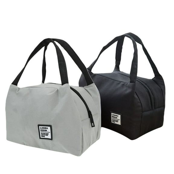 Lunch Box for Women Men, Insulated Cooler Lunch Bag Thermal Tote Bag Reusable Lunch Container 9.05x5.11x6.49 Inch for Work Picnic Outdoor (2 PCS/Black*1 Grey*1)