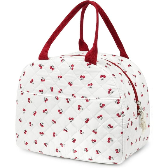 Lunch Box for Women Quilted Insulated Lunch Bag Tote Cute Reusable Floral Cotton Lunch Box Large Capacity Lunch Bag for Work Picnic Travel Aesthetic Coquette Style