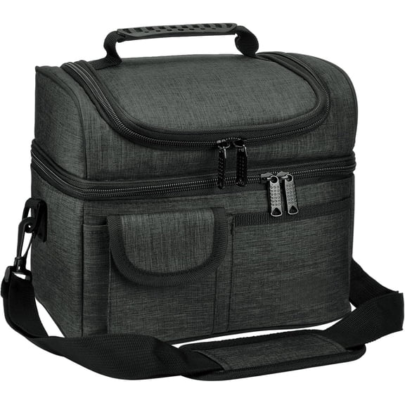 Lunch Box for Men Women, Insulated Lunch Bag Adult Work, Double Decker Leakproof Lunchbox for Office Picnic Beach--Dual Compartment Lunch Cooler Bag