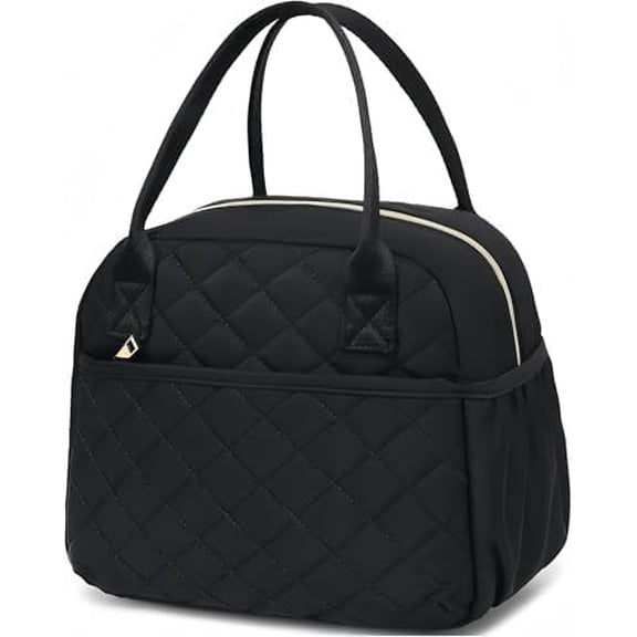 Lunch Box for Women Insulated Bag Lunchbox Cooler rmal Leakproof Quilted Reusable Tote Work School Travel Picnic (Black)