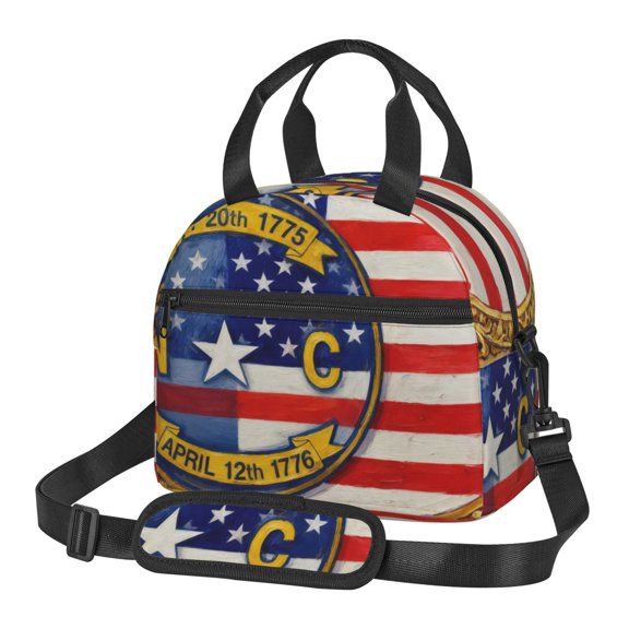 Lunch Box with Adjustable Shoulder Strap America-Carolina Flag Painted Insulated Lunch Tote Leakproof Cooler Bag for Women Men