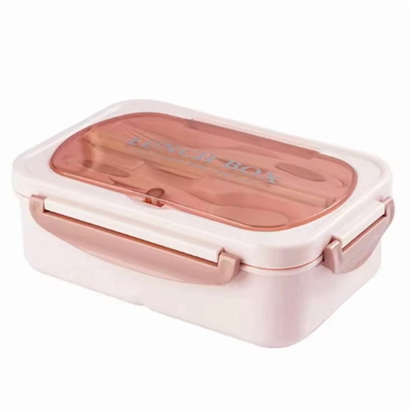Lunch Box with Tableware for  Workers Square Divided Microwave Oven Bento Box Leakproof Container for Picnic Pink