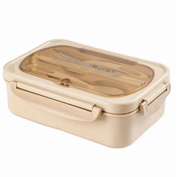 Lunch Box with Tableware for  Workers Square Divided Microwave Oven Bento Box Leakproof Container for Picnic Khaki