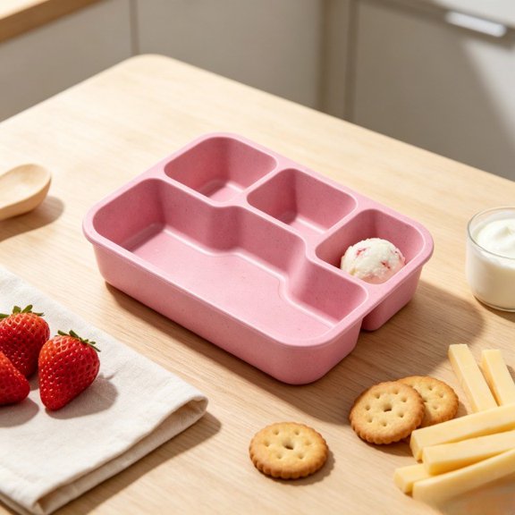 Lunch Containers for Kids, Meal Prep Containers with Dividers Series, Pink 4 Compartment Lunchables Containers, For Travel, Pink, 1 Pack