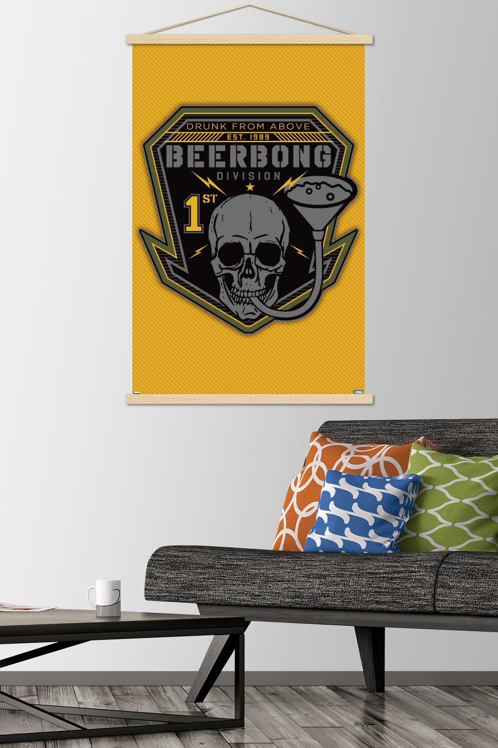Lunch Hour Productions - Beerbong Division Wall Poster with Magnetic Frame, 22.375" x 34"