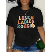 Lunch Ladies Rock! - Retro Lunch Ladies Squad Cafeteria Crew T-Shirt Graphic Tee summer Tops For Women Round Neck Fashion Cotton shirts