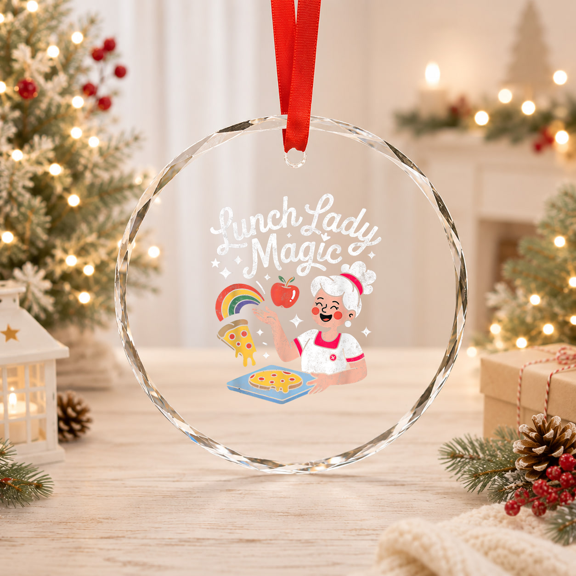 Lunch Lady Magic Cafeteria Worker Back to School Women Girls Glass Ornament