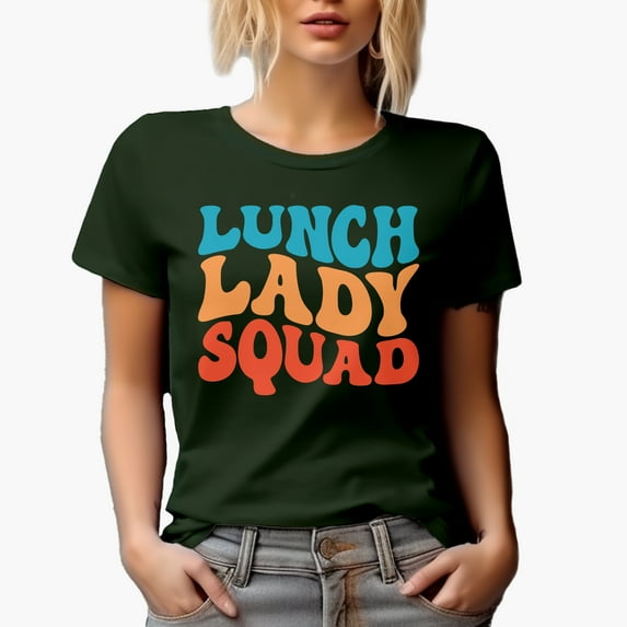 Lunch Lady Squad, School Cafeteria Themed, Groovy Retro Wavy Text Merch Gift, Military Green T-Shirt, 3XL