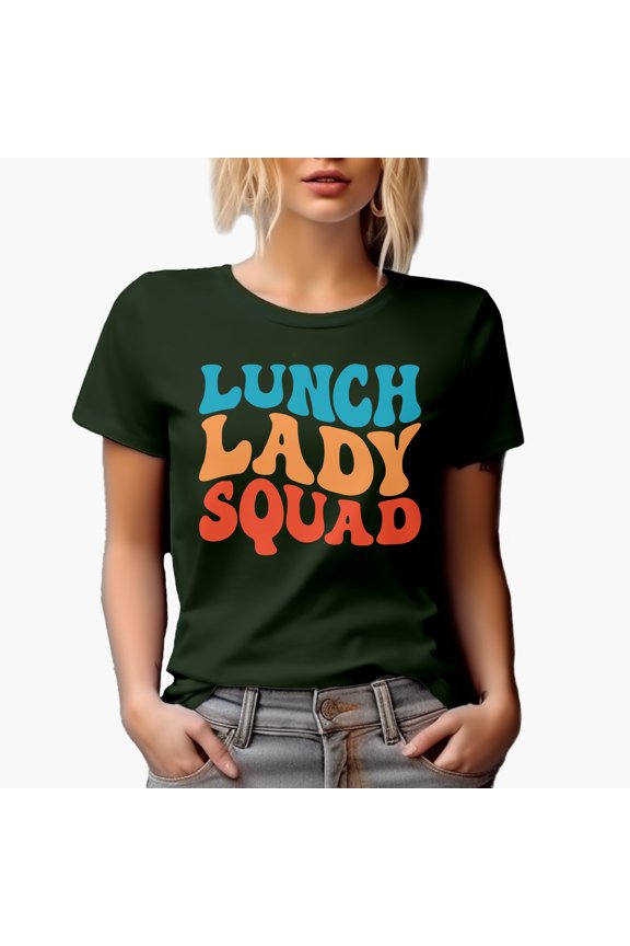 Lunch Lady Squad, School Cafeteria Themed, Groovy Retro Wavy Text Merch Gift, Military Green T-Shirt, Small