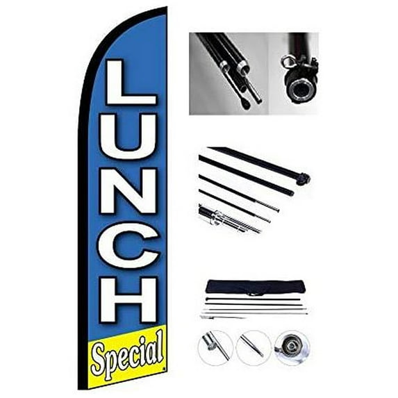 Lunch Special Business Windless Feather Flutter Flag 10 x 2.5 Foot Flag and 13 Feet Pole & Ground Stake (1)