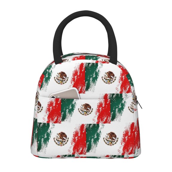 Lunch Tote Bag Mexican Flag Print Trendy Lightweight Reusable Stylish Bento Box for Adult Black