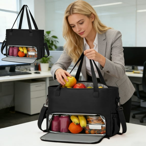 Lunch Tote Bag for Office Business Work Nurse Teacher Travel Casual, 15.6 Inch Laptop Work Bag with Insulated Lunch Box Compartment & Purse Large Capacity Quilted Computer Handbag for Women