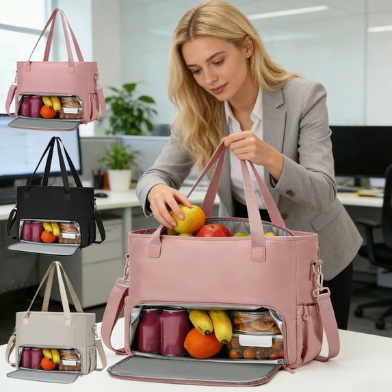 Lunch Tote Bag for Office Business Work Nurse Teacher Travel Casual, 15.6 Inch Laptop Work Bag with Insulated Lunch Box Compartment & Purse Large Capacity Quilted Computer Handbag for Women