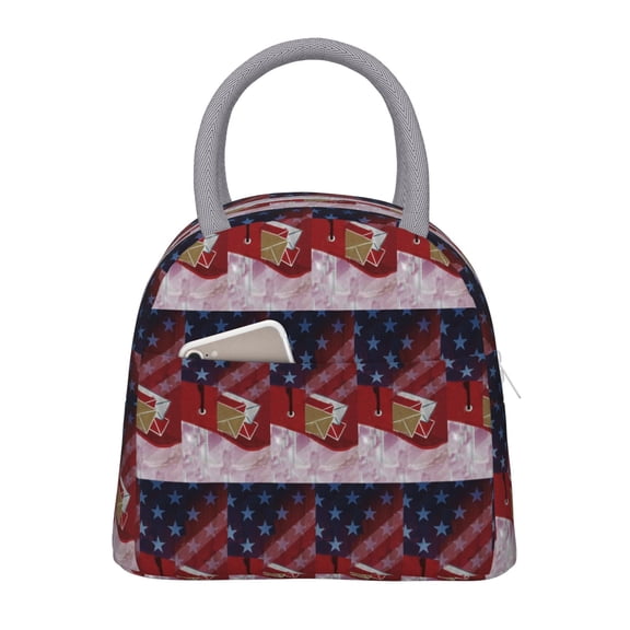 Lunch Tote Bag Postal Worker Us Flag Trendy Lightweight Reusable Stylish Bento Box for Adult Light Grey