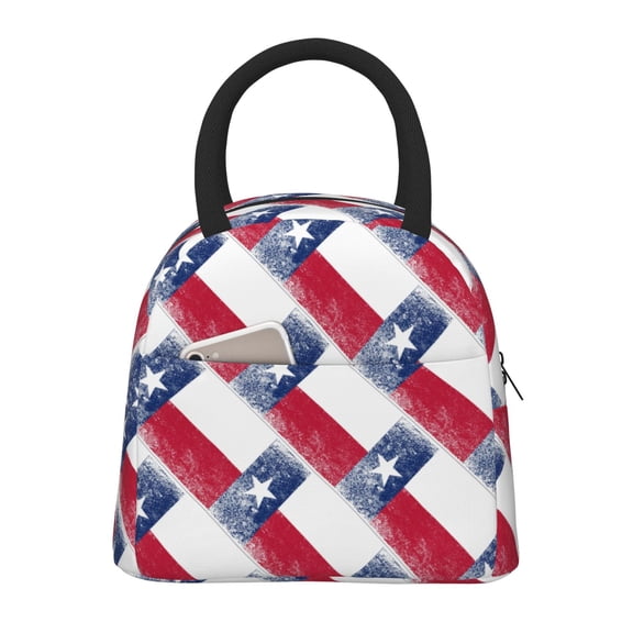 Lunch Tote Bag Retro Texas Flag Trendy Lightweight Reusable Stylish Bento Box for Adult Black