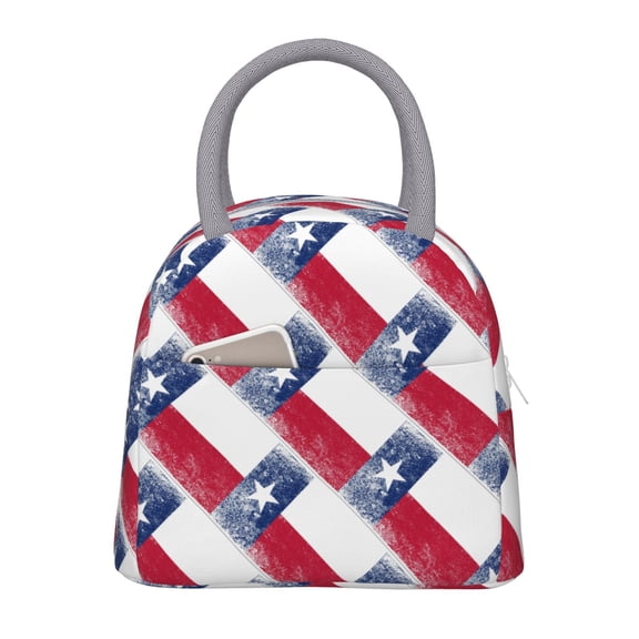 Lunch Tote Bag Retro Texas Flag Trendy Lightweight Reusable Stylish Bento Box for Adult Light Grey