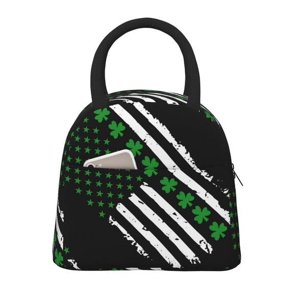 Lunch Tote Bag St. Patrick'S Day Irish America Flag Trendy Lightweight Reusable Stylish Bento Box for Adult Black