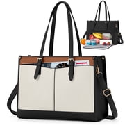 Lunch Tote Bag for Women 15.6 inch Laptop Bag with Insulated Lunch Compartment PU Leather Quilted Computer Teacher Tote for Work,Black/Brown/White