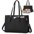 thumbnail image 1 of RAINSMORE Lunch Tote Bag for Women 15.6 inch Laptop Bag with Insulated Lunch Compartment PU Leather Quilted Computer Teacher Tote for Work,Black, 1 of 8