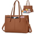 thumbnail image 1 of RAINSMORE Lunch Tote Bag for Women 15.6 inch Laptop Bag with Insulated Lunch Compartment PU Leather Quilted Computer Teacher Tote for Work,Brown, 1 of 8