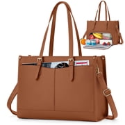 RAINSMORE Lunch Tote Bag for Women 15.6 inch Laptop Bag with Insulated Lunch Compartment PU Leather Quilted Computer Teacher Tote for Work,Brown