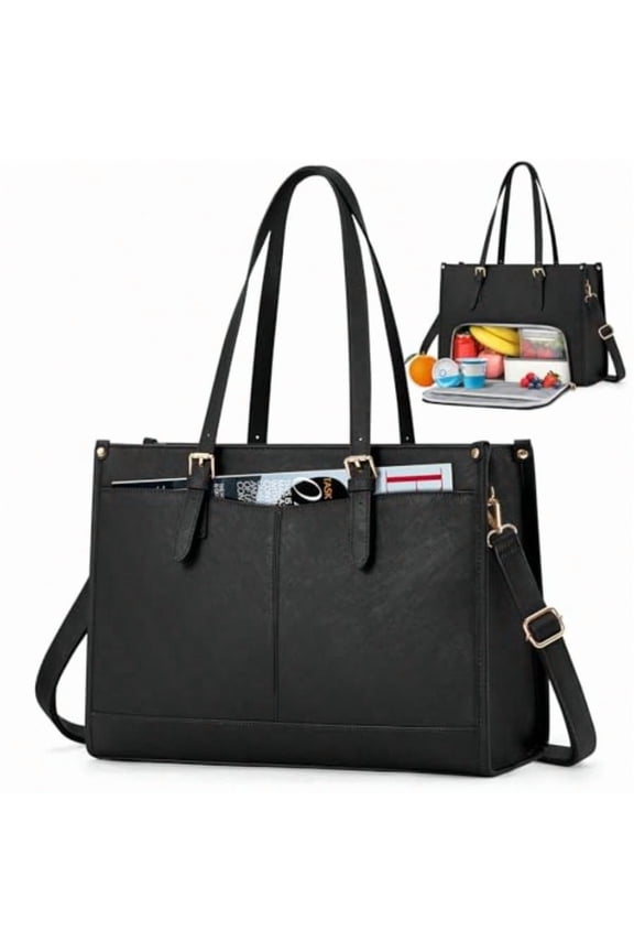 Lunch Tote Bag for Women 15.6 Inch Laptop Bag with Insulated Lunch Compartment Leather Quilted Computer Tote for Teacher Work