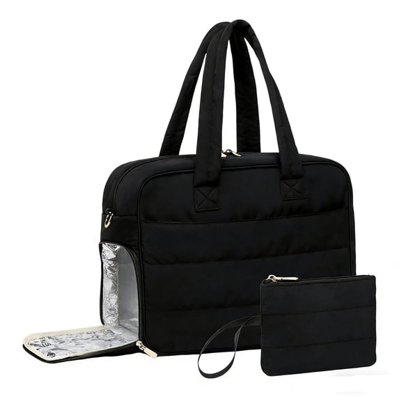 Lunch Tote Bag for Women Work, 17.3 Inch Laptop Purse with Insulated Lunch Compartment Coin Wallet for Meal, Large Puffy Quilted Travel Duffle Bag