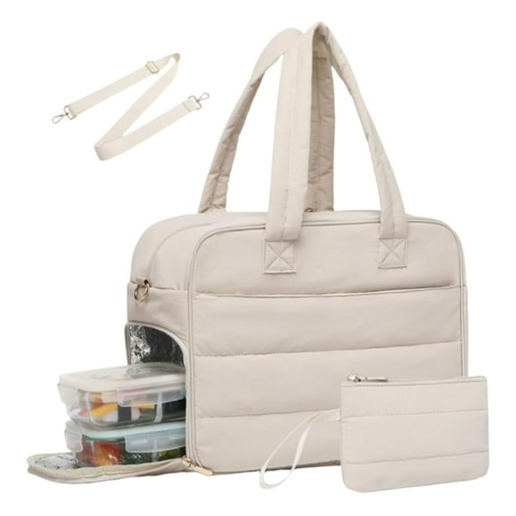 Lunch Tote Bag for Women Work,Laptop Purse with Insulated Lunch Compartment Coin Wallet for Meal, Puffy Quilted Travel Duffle Bag