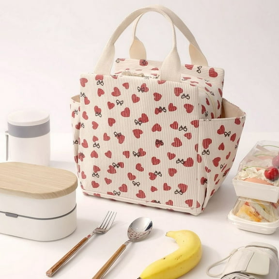 Lunch Tote Insulated Cooler Bag Reusable Lunch Box Large Capacity for Work Picnic Travel with Handles Corduroy Material Keeps Food Cold Hot Portable Meal Carrier Easy Clean Durable