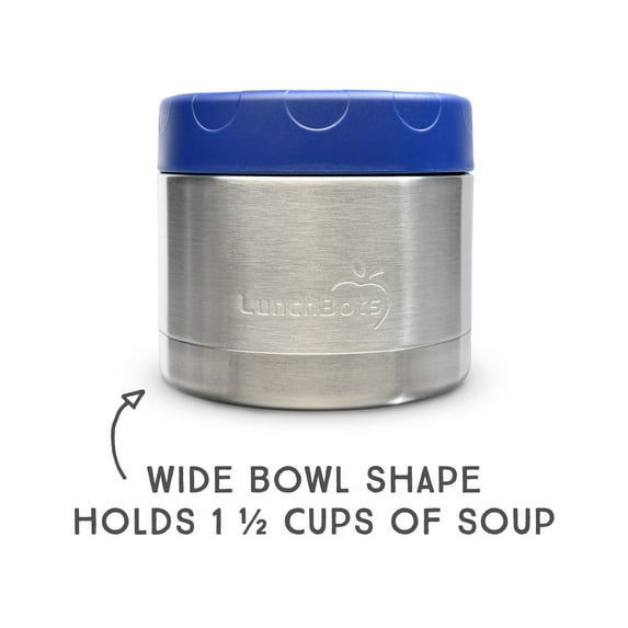 LunchBots 12oz Thermos Stainless Steel Wide Mouth - Insulated Container With Vented Lid - Keeps Food Hot or Cold for Hours - Leak-Proof Portable Thermal Food Jar is Ideal for Soup - 12 ounce - Navy