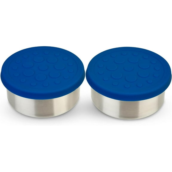 LunchBots 2.5 oz Stainless Steel Dressing Container for Condiments, Dips, Snacks, Dipping Sauce Cups with Silicone Lid, Fits in Lunch Bags and Bento Boxes - Set of 2 - Blue