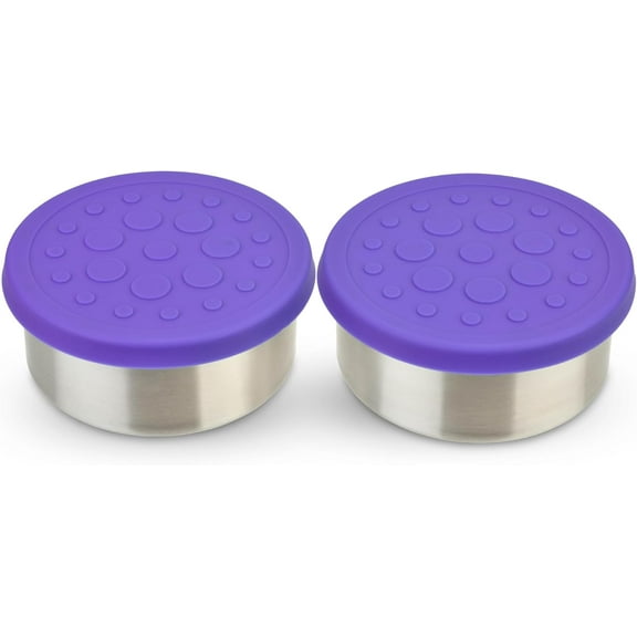 LunchBots 2.5 oz Stainless Steel Dressing Container for Condiments, Dips, Snacks, Dipping Sauce Cups with Silicone Lid, Fits in Lunch Bags and Bento Boxes - Set of 2 - Purple