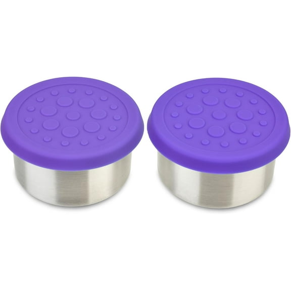 LunchBots 4.5 oz Stainless Steel Dressing Container for Condiments, Dips, Snacks, Dipping Sauce Cups with Silicone Lid, Fits in Lunch Bags and Bento Boxes - Set of 2 - Purple