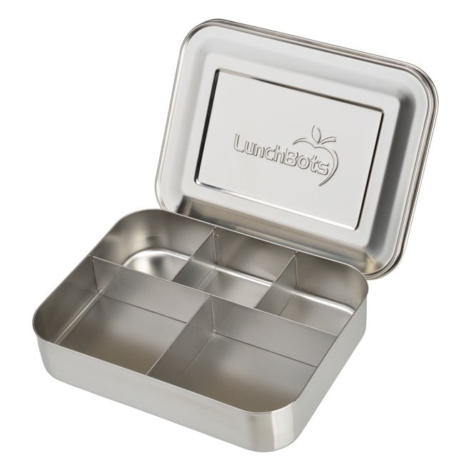 LunchBots Large Cinco Stainless Steel Lunch Container - Five Section Design  Holds a Variety of Foods - Metal Bento Box for Kids or Adults - Dishwasher  Safe - Stainless Lid - All Stainless 