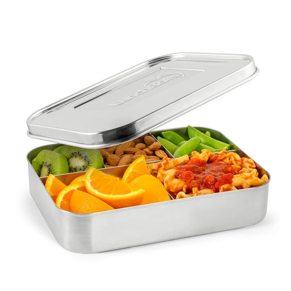 LunchBots Large Cinco Stainless Steel Lunch Container - Five Section Design Holds a Variety of Foods - Metal Bento Box - Dishwasher Safe - Stainless Lid - Stainless Steel