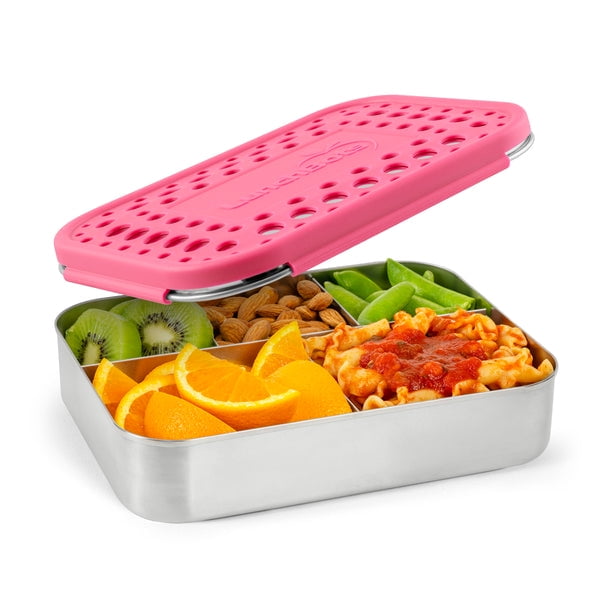 LunchBots Large Cinco Stainless Steel Lunch Container - Five Section Design Holds a Variety of Foods - Metal Bento Box - Dishwasher Safe - Stainless Lid - Pink Dots