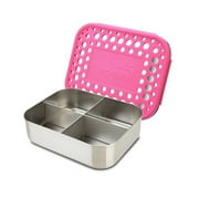 LunchBots Medium Quad Snack Container - Divided Stainless Steel Food Container - Four Sections for Finger Foods On the Go - Eco-Friendly, Dishwasher Safe - Stainless Lid - Pink Dots