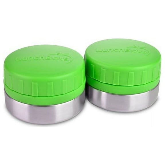 LunchBots Rounds Leak Proof 4 oz. Stainless Snack Container Jar, Set of 2, Green Lid