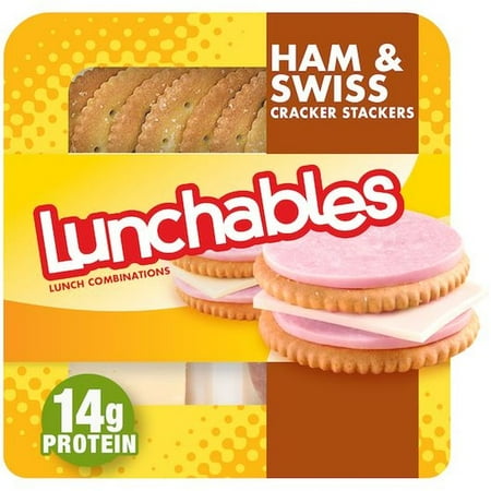 Lunchables Ham and Swiss Cheese Cracker Stackers, 3.2 Ounce -- 16 per Case.
