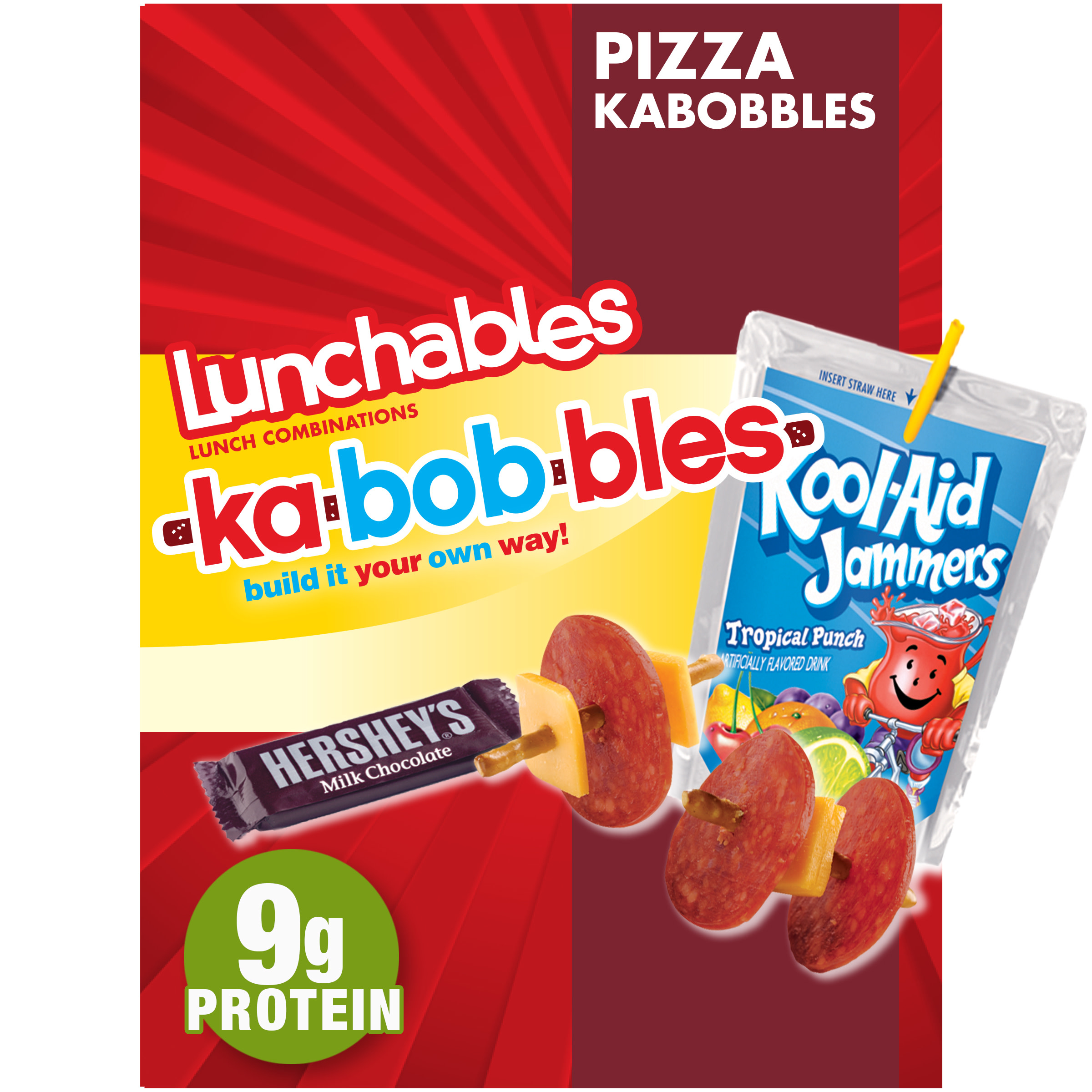 Lunchables Pepperoni Kabobbles Meal Kit with American Cheese, Pretzel Sticks, Kool-Aid Jammers Tropical Punch Drink & Hershey's Bar, 8 oz Box - image 1 of 14