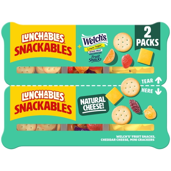 Lunchables Snackables with Welch's Fruit Snacks, Cheddar Cheese and Mini Crackers Snack Kit, 2 Trays, for On-the-Go Snacking, 3.81 oz