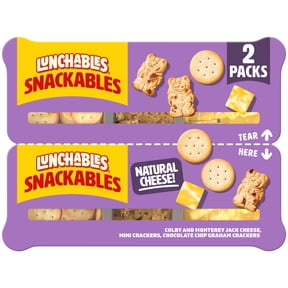 Lunchables Snackables with Colby and Monterey Jack Cheese, Mini Crackers and Chocolate Chip Graham Crackers Snack Kit, 2 Trays, for On-the-Go Snacking, 2.64 oz