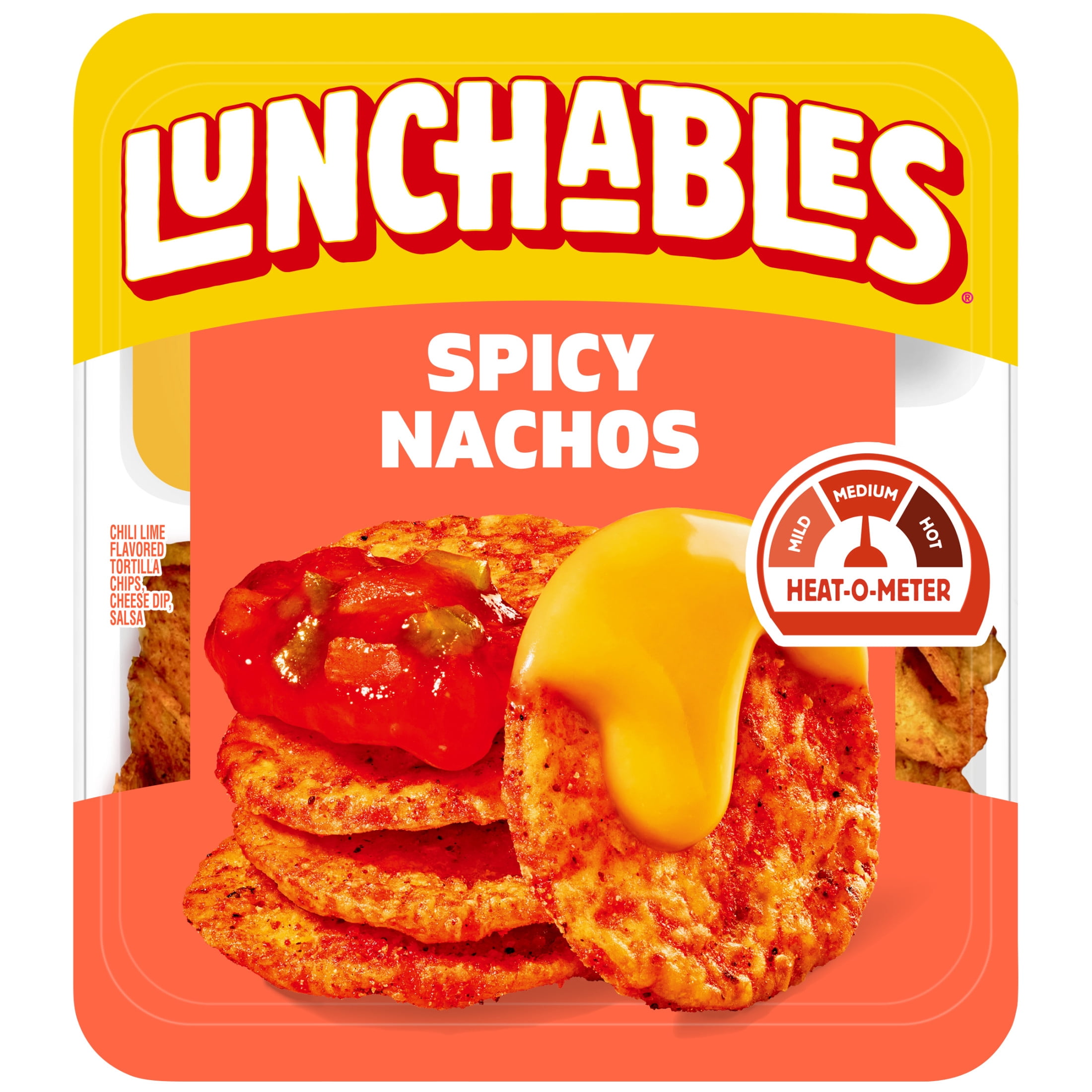 Lunchables Spicy Nachos with Chili Lime Flavored Tortilla Chips, Cheese Dip & Salsa Snack Kit, 4.4 oz Tray, Refrigerated, Whole